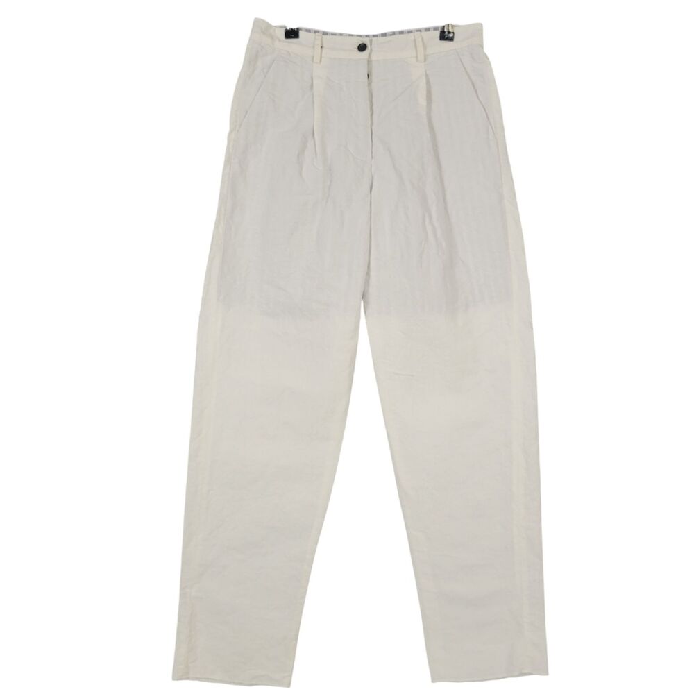 BERGFABEL Ivory Linen Cotton Pleated High Rise Crop Pants IT SIZE 42 US 4-6